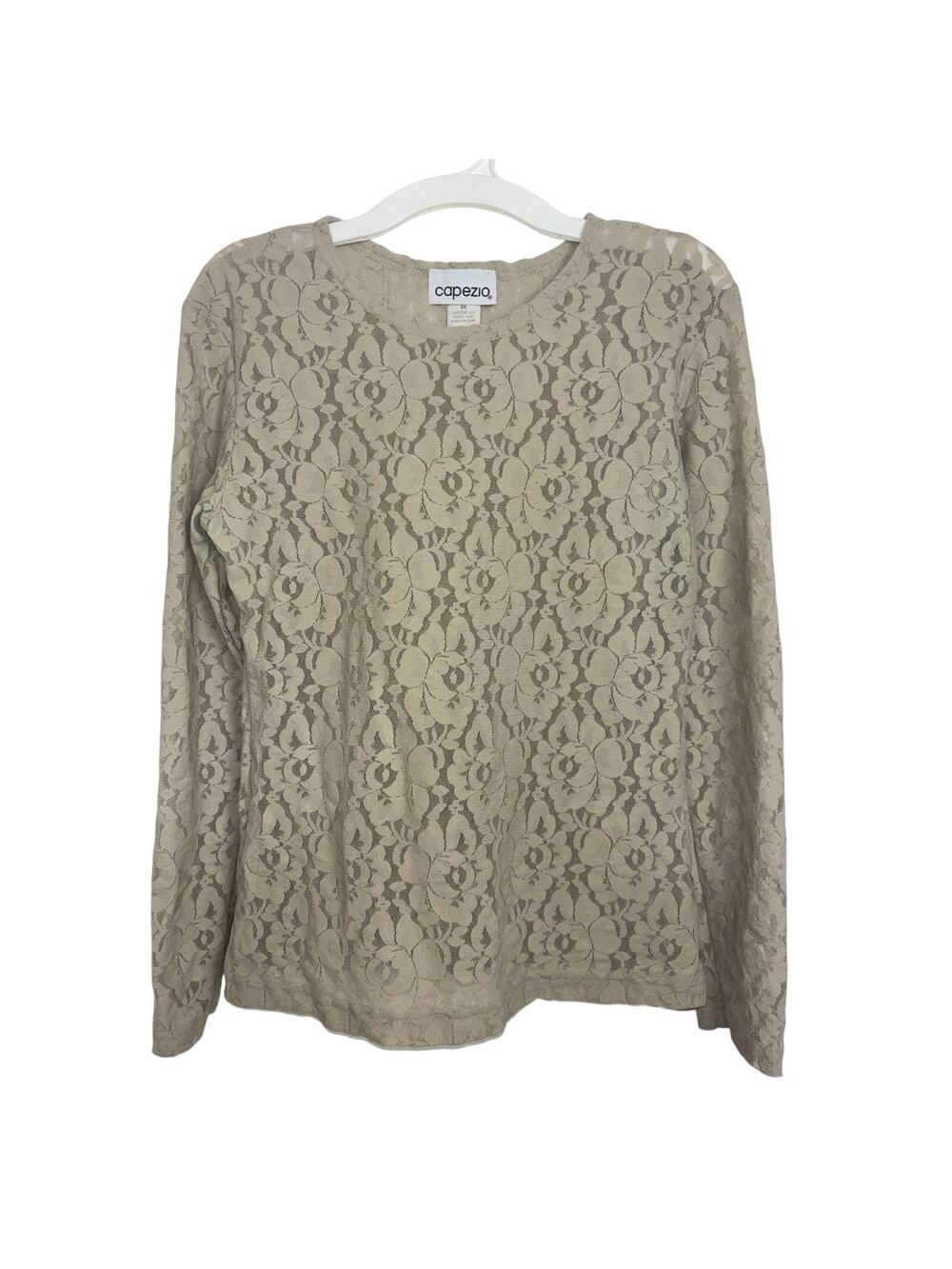 Vtg 90s Capezio Lace Floral Sheer Nude Long Sleeve Top Stretch M USA